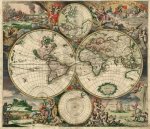 008 Carta geografica antica - Mappa storica  del mondo antica 1690 cm 70x100